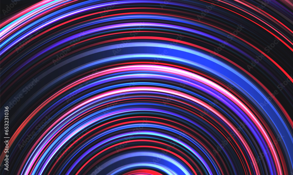 Fototapeta premium Abstract bright background with red and blue circle geometric lines. Futuristic technology concept vector illustration with rounded lines for business, corporate, brochure, banner or cover
