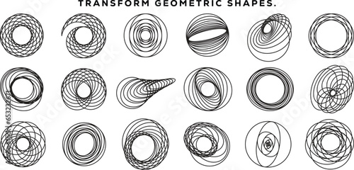 Set of wireframe brutalism shape vector. Spiral circle background