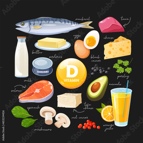 Vector illustration of vitamin D-enriched fruits and vegetables