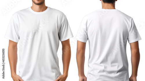 Man wearing a blank white t-shirt, ideal as a mockup for logos, designs, or branding.