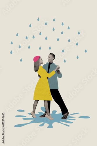 Wallpaper Mural Vertical composite creative illustration 3d photo collage of nice couple dancing in rain on puddle isolated white color background Torontodigital.ca