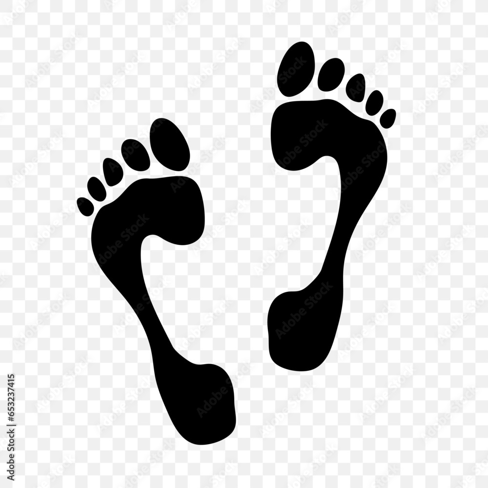Trace of bare human foot. Black silhouette of human traces. Footprint path. Vector illustration on checkered background. Trace of bare human foot. Black silhouette of human traces. Footprint path. Vector illustration on checkered background.