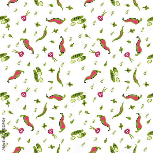 Seamless pattern hot peppers, onions