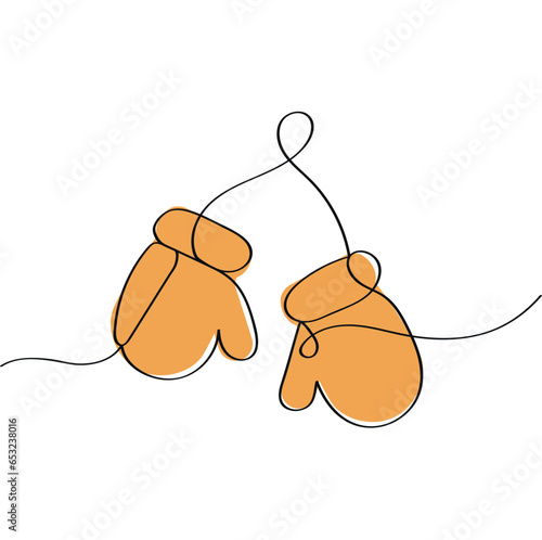 Winter concept with Mittens drawn one continuous line, editable strokes