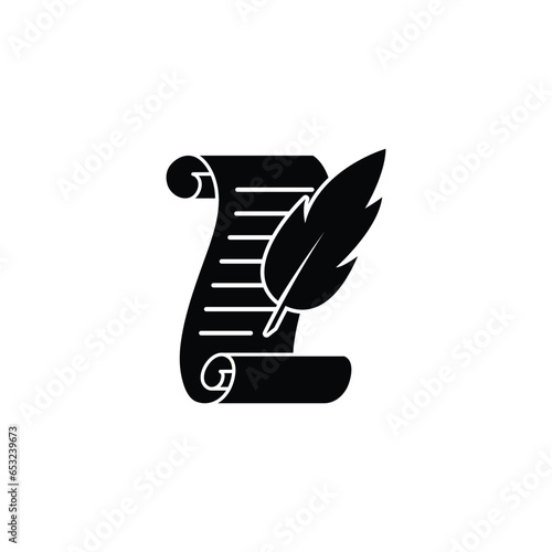 Vector feather and scroll icon ink bottle icon