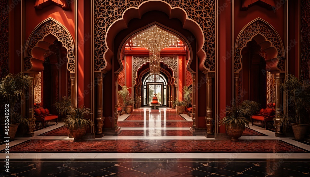 A grand entrance adorned with traditional motifs, welcoming guests in style