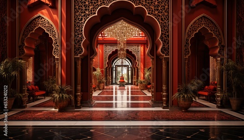 A grand entrance adorned with traditional motifs, welcoming guests in style photo