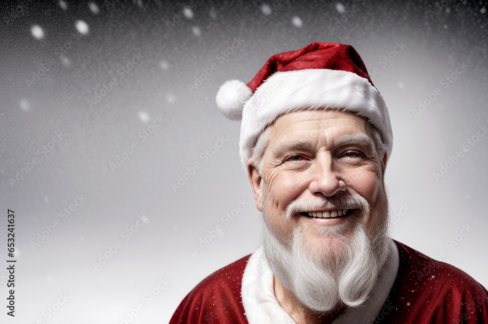 Old Santa Claus with a warm smile on a snowy background Old Santa Claus with a warm smile on a snowy background