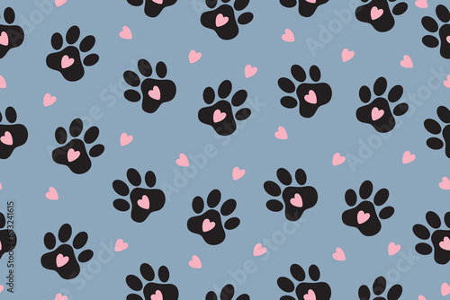 Seamless pattern of pet paw silhouette print. Abstract animal wallpaper and fabric design and decor.Vector illustration. Vector