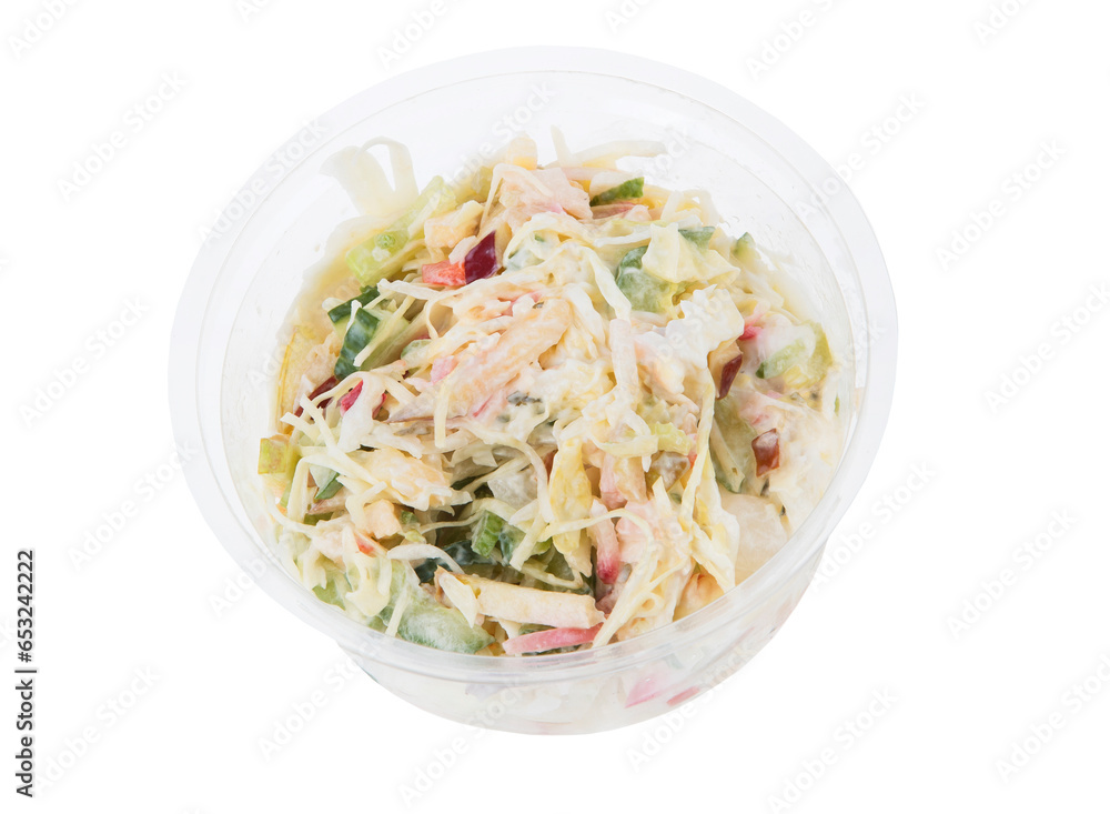 Fresh cut mixed vegetable fruit salad. Food. Packed in plastic bowl. Fresh cut mixed vegetable fruit salad. Food. Packed in plastic bowl.