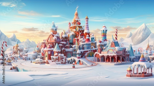 Santa's Candy Castle Cloudscape: A Christmas Land of Milk, Honey, and Toy Factories in the North Pole in 8K created with generative ai technology