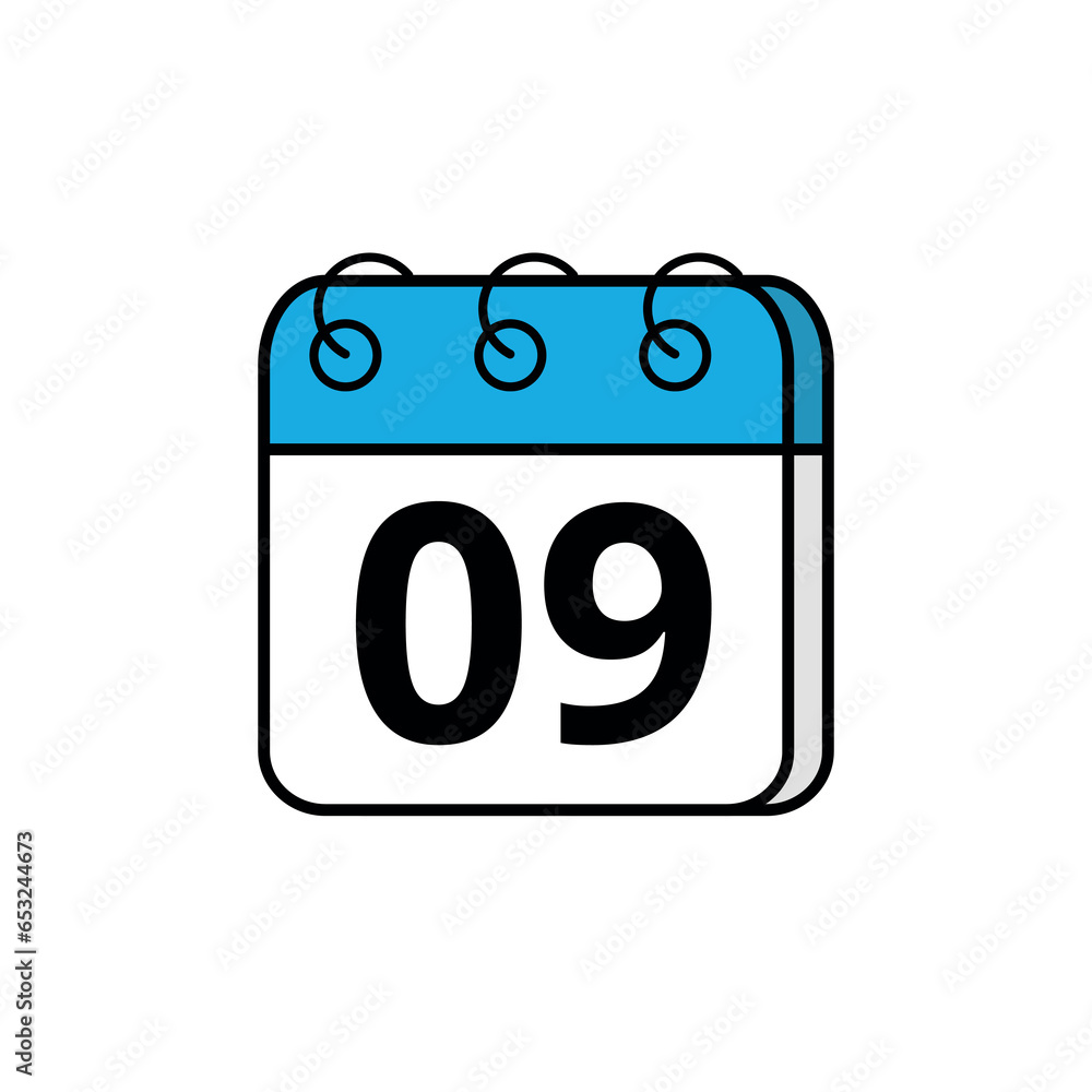 Blue calendar icon for blogs, websites and graphic resources. Calendar icon with specific day marked, day 09. Blue calendar icon for blogs, websites and graphic resources. Calendar icon with specific day marked, day 09.