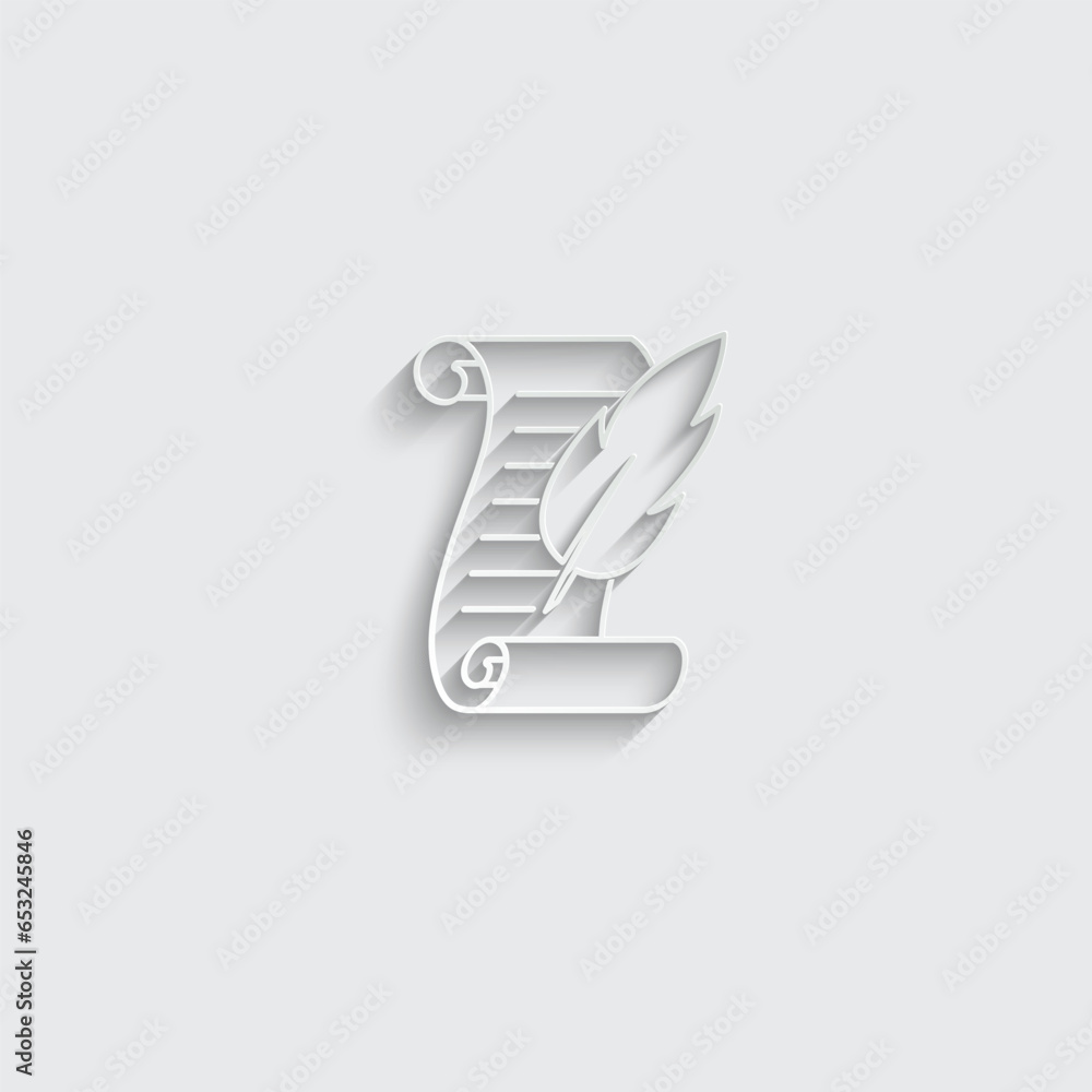 Vector feather and scroll icon ink bottle icon Vector feather and scroll icon ink bottle icon