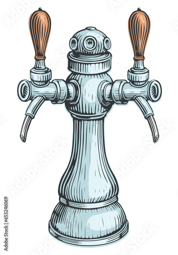 Beer tap for beer production, brewery, bar or pub. Hand drawn vector illustration