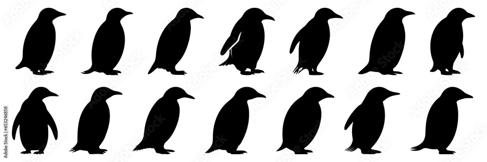 Fototapeta premium Penguin antarctica and arctic silhouettes set, large pack of vector silhouette design, isolated white background