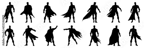 Super hero comic book silhouettes set, large pack of vector silhouette design, isolated white background
