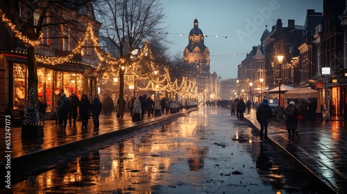Enchanted Cityscape: Bustling Christmas Market with Twinkling Lights and Festive Stalls in 8K created with generative ai technology © Digital Vision Lab