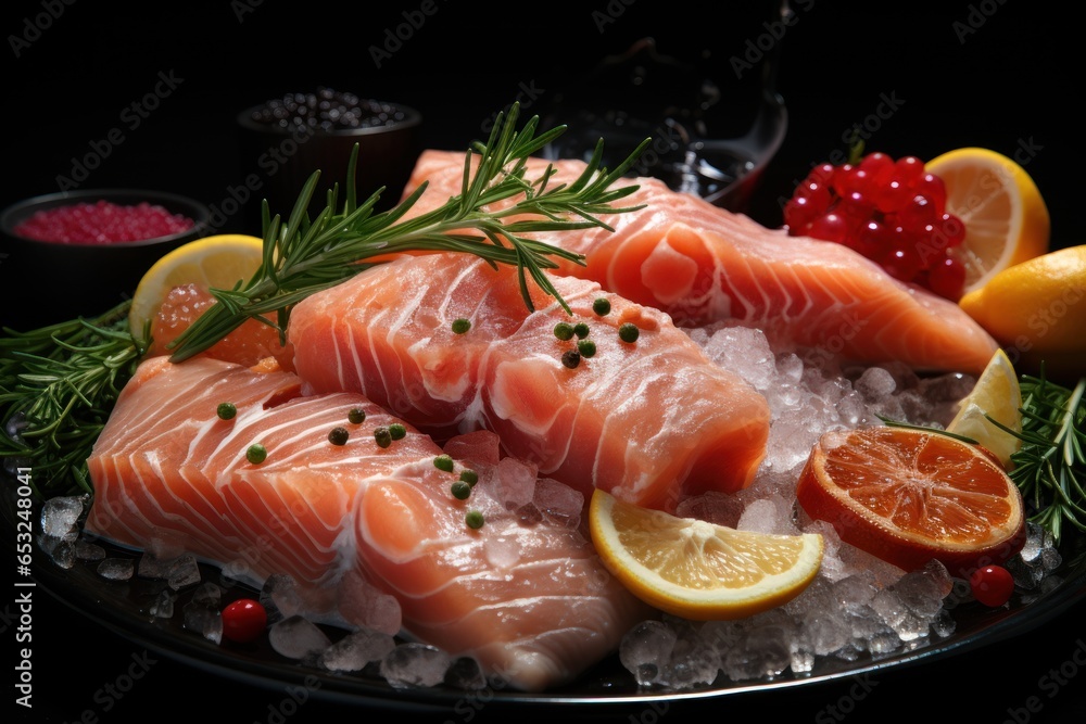 variety of raw fish fillets on a plate variety of raw fish fillets on a plate