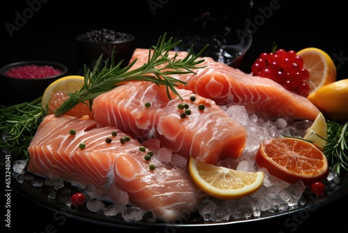 variety of raw fish fillets on a plate