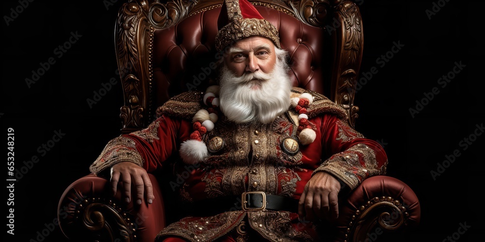 Santa Claus is seated in a chair. Generative AI.