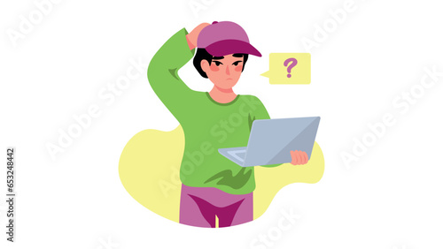 Tableau sur toile man with a laptop, query, questioner