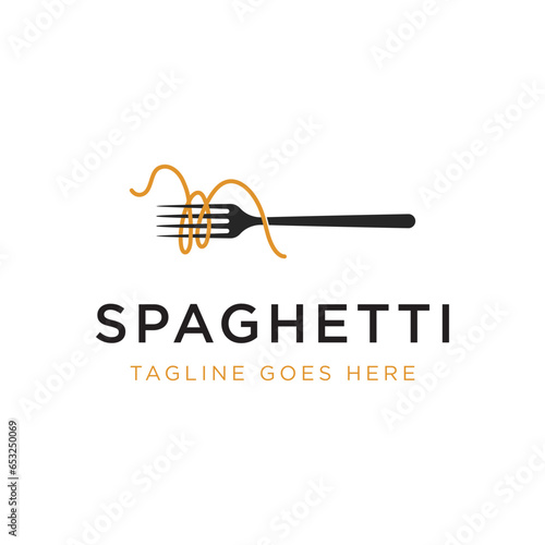 Italian spaghetti logo template design with fork and pasta. Logo for restaurant, business and culinary.