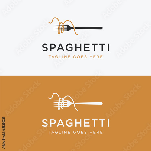 Italian spaghetti logo template design with fork and pasta. Logo for restaurant, business and culinary.