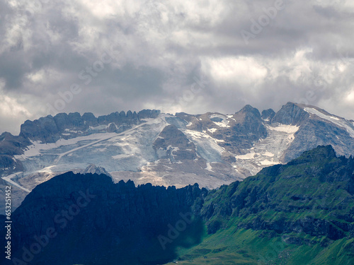 marmolada glacier view from monte croce cross mountain in dolomites badia valley panorama landscape