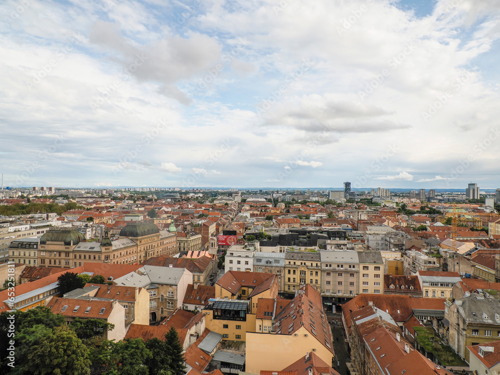 Aerial view from clock tower of Zagreb Croatia architecture city town