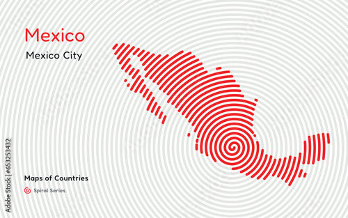 Creative map of Mexico. Political map.  Mexico City. Capital. World Countries vector maps series. Spiral series, white