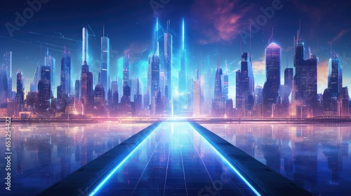 digital futuristic night city illustration building future  street urban  technology background digital futuristic night city