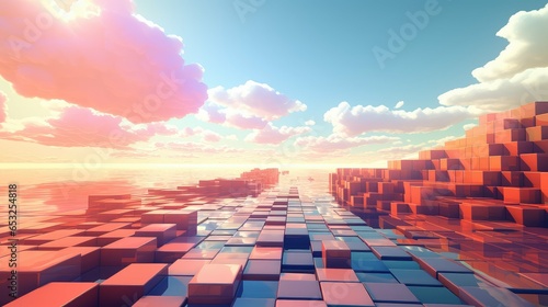 cube voxel surface landscape illustration background abstract, 3d nature, game earth cube voxel surface landscape photo