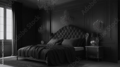 interior of a bedroom black theme