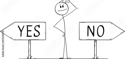 Choose Yes or No, Vector Cartoon Stick Figure Illustration