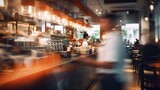Blur coffee shop or cafe restaurant, Blurred restaurant background with some people and chefs and waiters working, Generative A