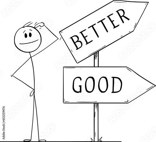 Choose Good or Better Solution, Vector Cartoon Stick Figure Illustration