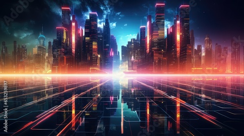 scape futuristic night city illustration digital building, future street, urban technology scape futuristic night city
