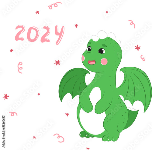 2024  year of the dragon  cute dragon  new year 2024  year of the green wooden dragon  black and white  coloring page