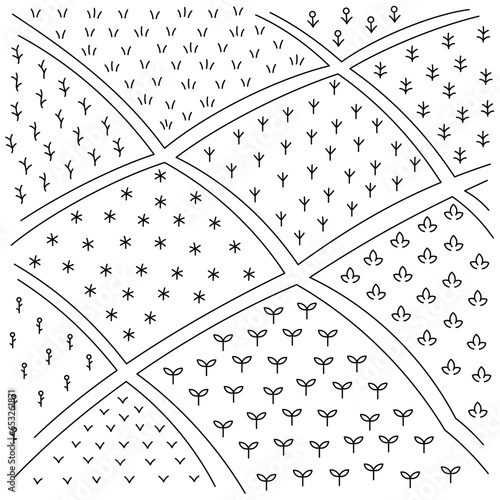 Land plot. Field with plants. Agricultural land. Editable outline stroke. Vector line.