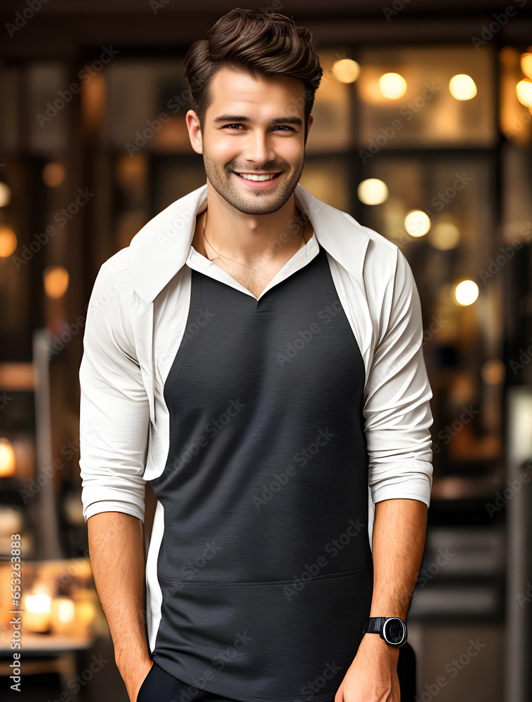 Smiling mediumwaisted guy with phone cinematic. Smiling mediumwaisted guy with phone cinematic.