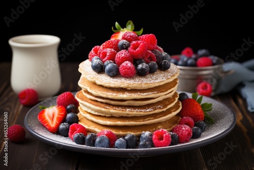 whole grain pancakes topped with fresh berries