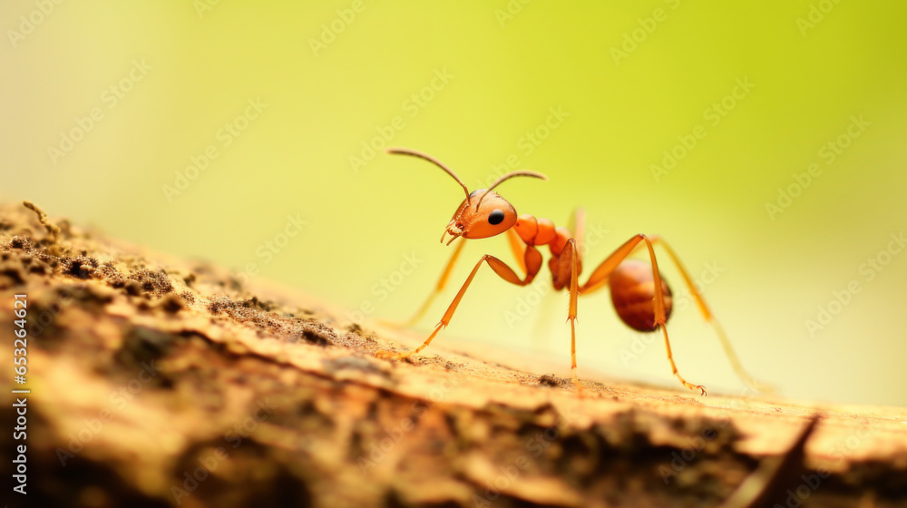 fourmi en vue macro sur une branche - obrazy, fototapety, plakaty 