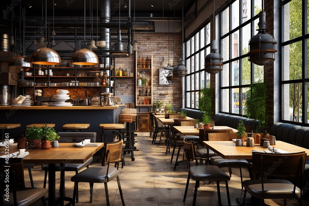 Modern Industrial Cafe Room Interior Design Created with Generative AI