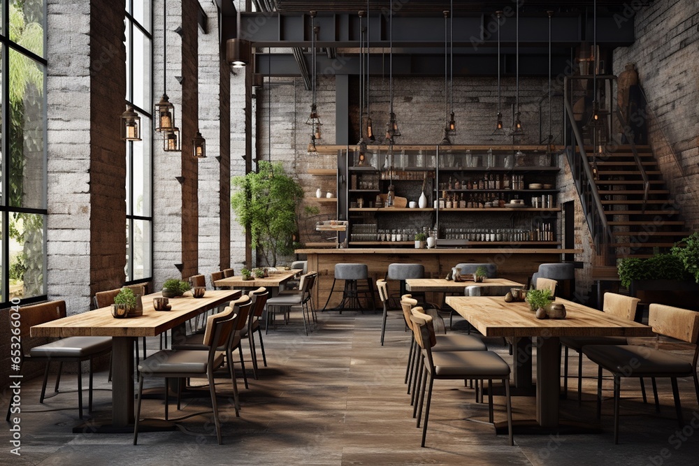 Modern Industrial Cafe Room Interior Design Created with Generative AI ...