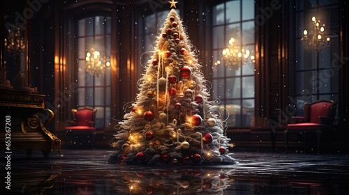 Contemporary Yuletide Elegance: Modern Christmas Tree in a Festively Decorated Urban Home in 8K created with generative ai technology © Digital Vision Lab