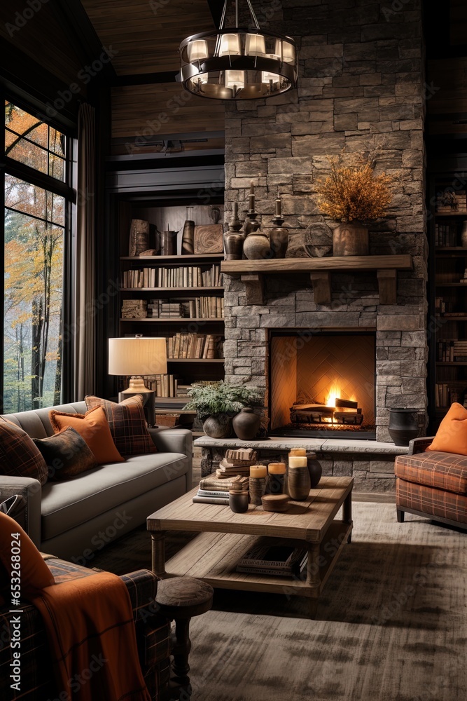 A cozy living room with a fireplace and chairswith sofa cushions, lit by candles.
A cozy living room with a fireplace and chairswith sofa cushions, lit by candles.