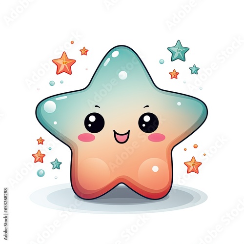  Kawaii Cartoon Star with Stars on White Background