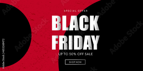 Black Friday Sale Offer 50%. Modern Creative Background with Black and White Colors. Abstract Illustration for Promotion, Advertising, Web, Social and Fashion Ads. 