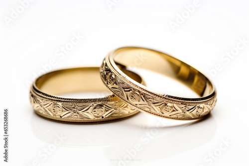 two wedding rings apart on a white background