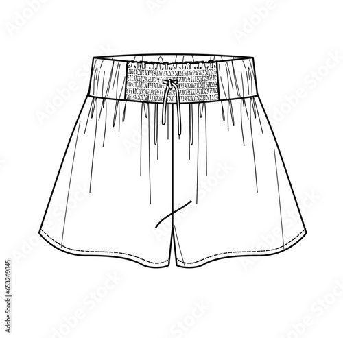 women elastic and drawstring waist short fashion technical drawing,template